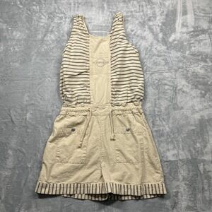 Sportego Womens Beige Striped Cotton Drawstring Waist Romper Shorts L